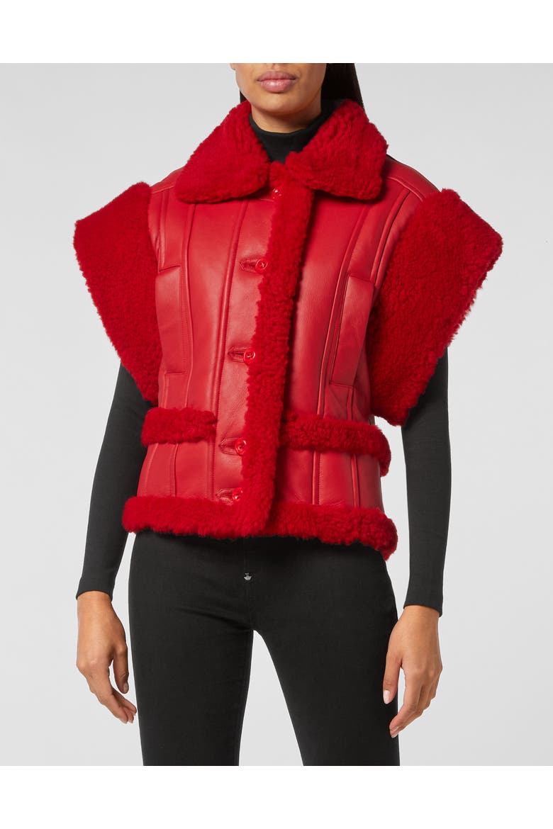 Shearling Sleveless Vest Gothic Plein Women, Main, color, red
