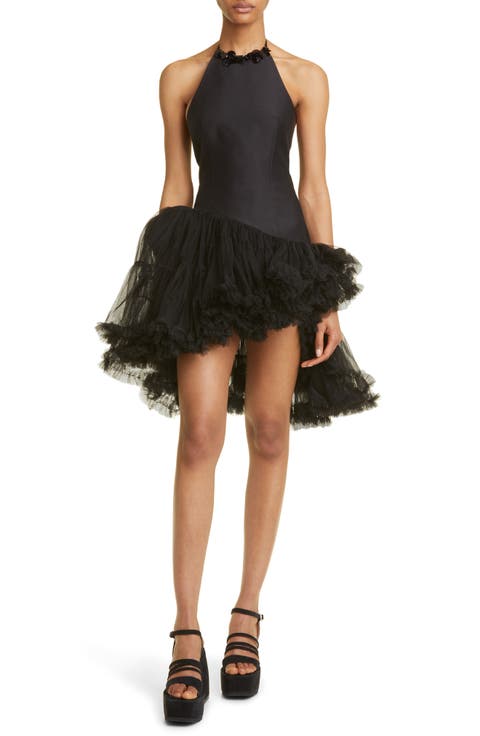 Asymmetric Halter Neck Tulle Dress
