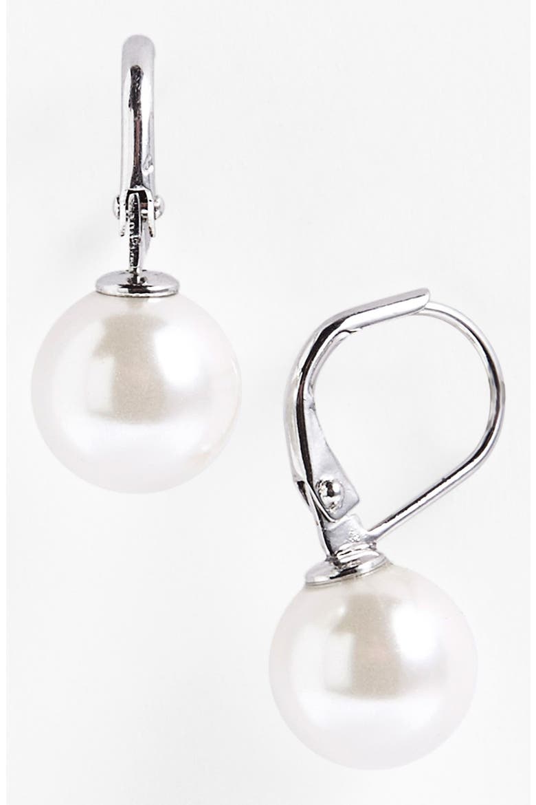Glass Pearl Drop Earrings, Alternate, color, WHITE/ SILVER