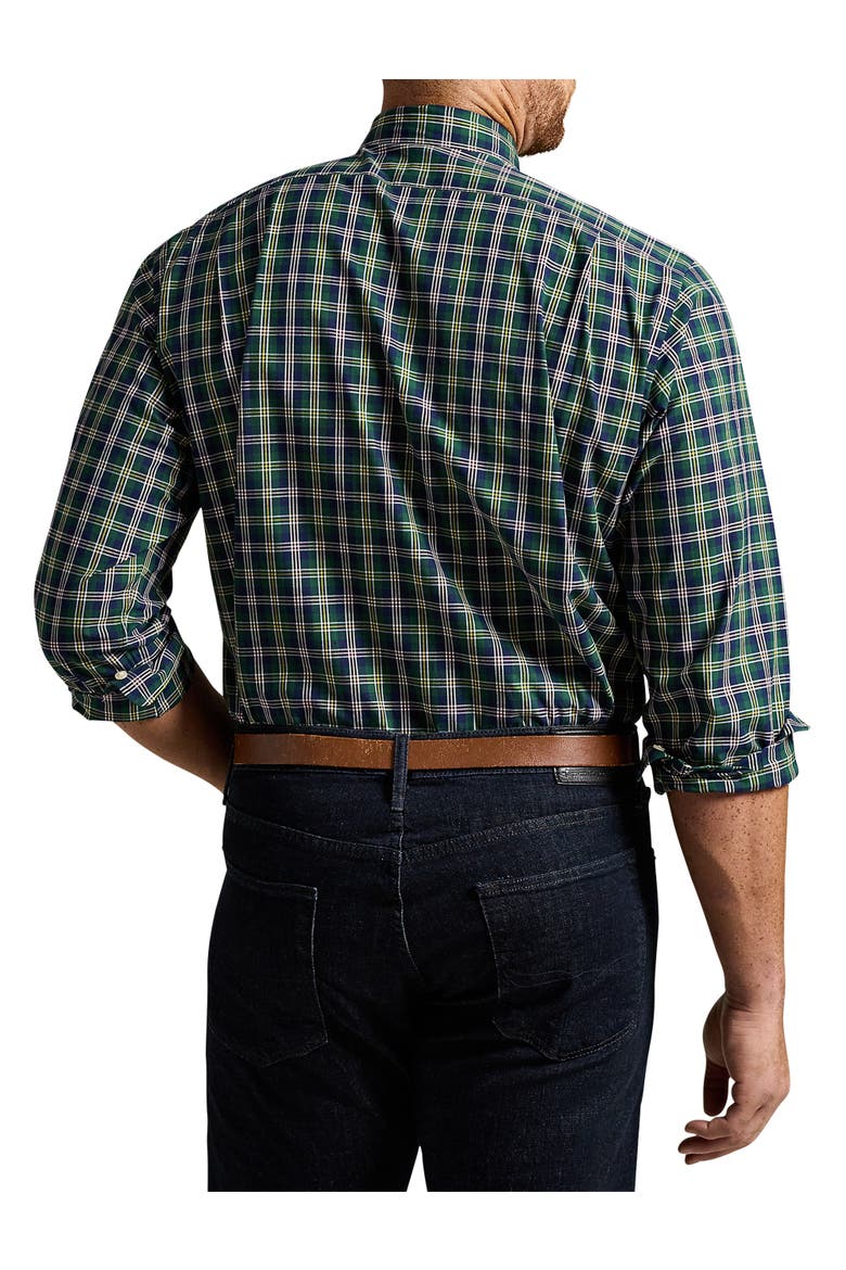 Big & Tall 80s Sueded Plaid Sport Shirt, Alternate, color, PINE NAVY