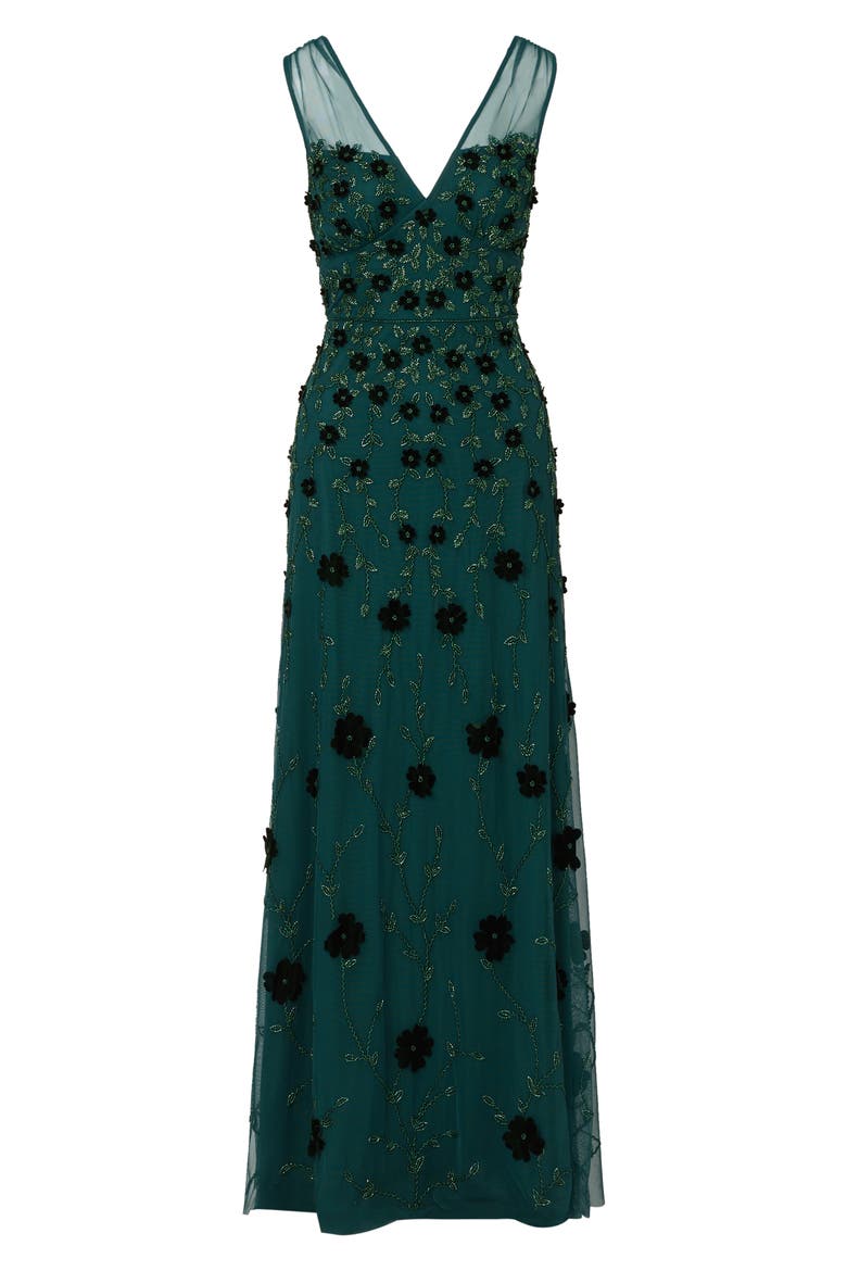 Embellished Mesh Overlay Gown, Alternate, color, GEM GREEN