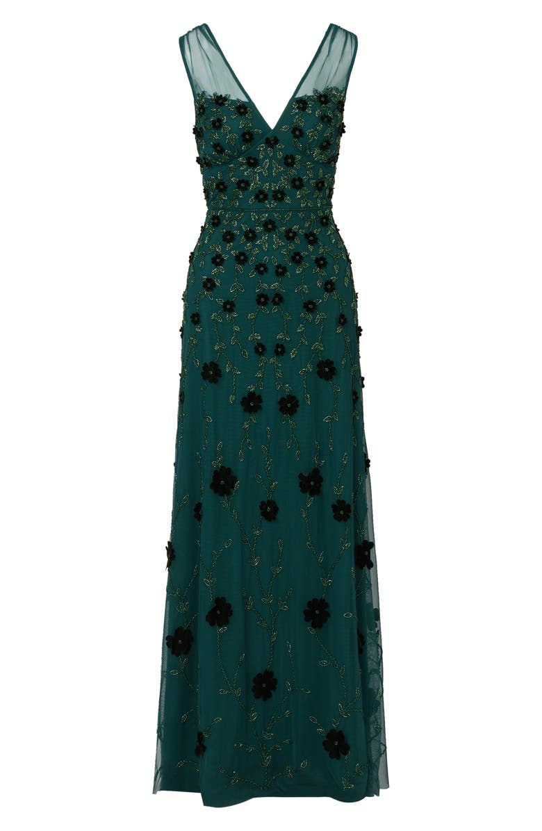 Adrianna Papell Embellished Mesh Overlay Gown, Alternate, color, Gem Green