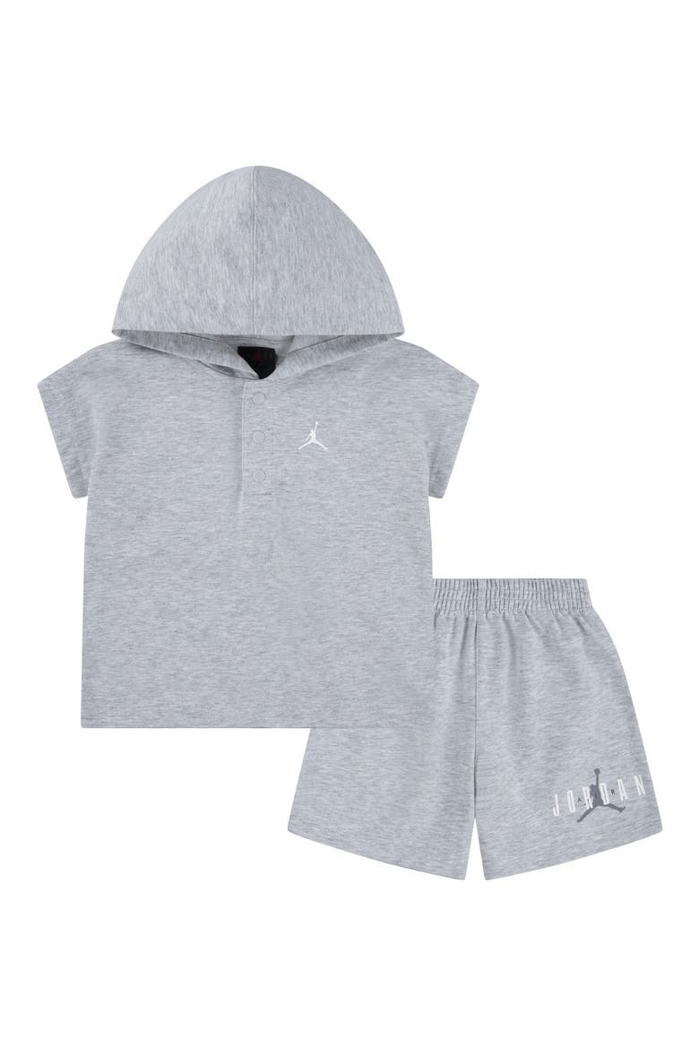 French Terry Henley Hoodie & Sweat Shorts Set, Main, color, LIGHT GREY HEATHER