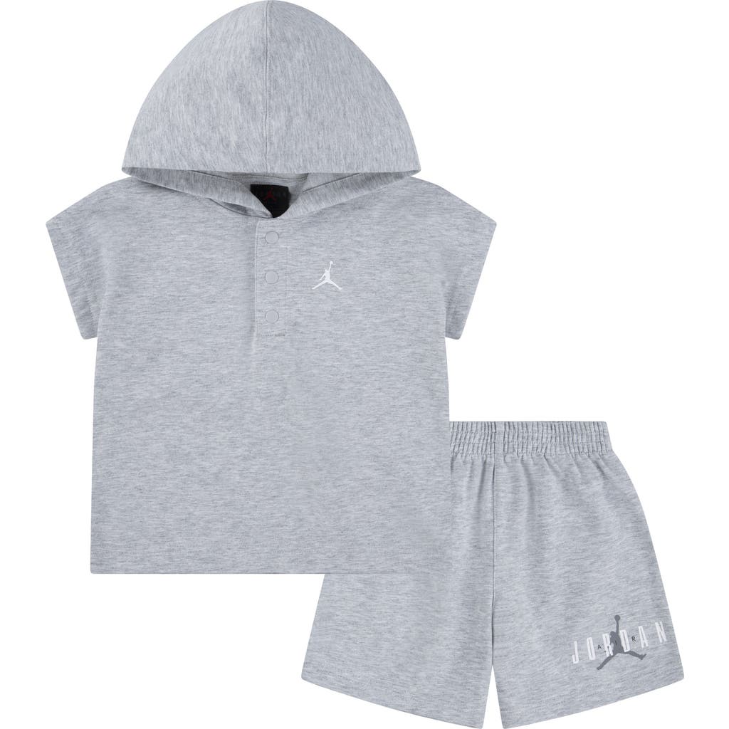 Jordan French Terry Henley Hoodie & Sweat Shorts Set In Light Grey Heather