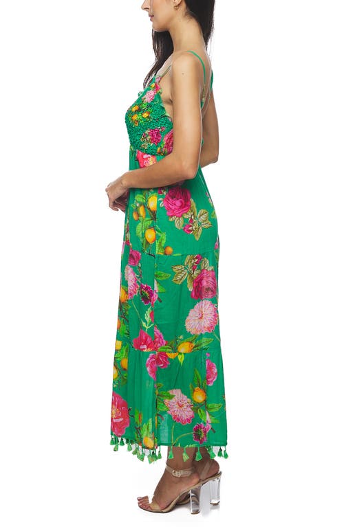 Ranee's Ranees Floral Print Cotton Cover-up Maxi Dress In Green