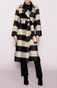 MELLODAY Buffalo Plaid Fuzzy Trench Coat