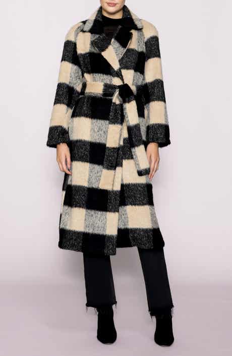 MELLODAY Buffalo Plaid Fuzzy Trench Coat