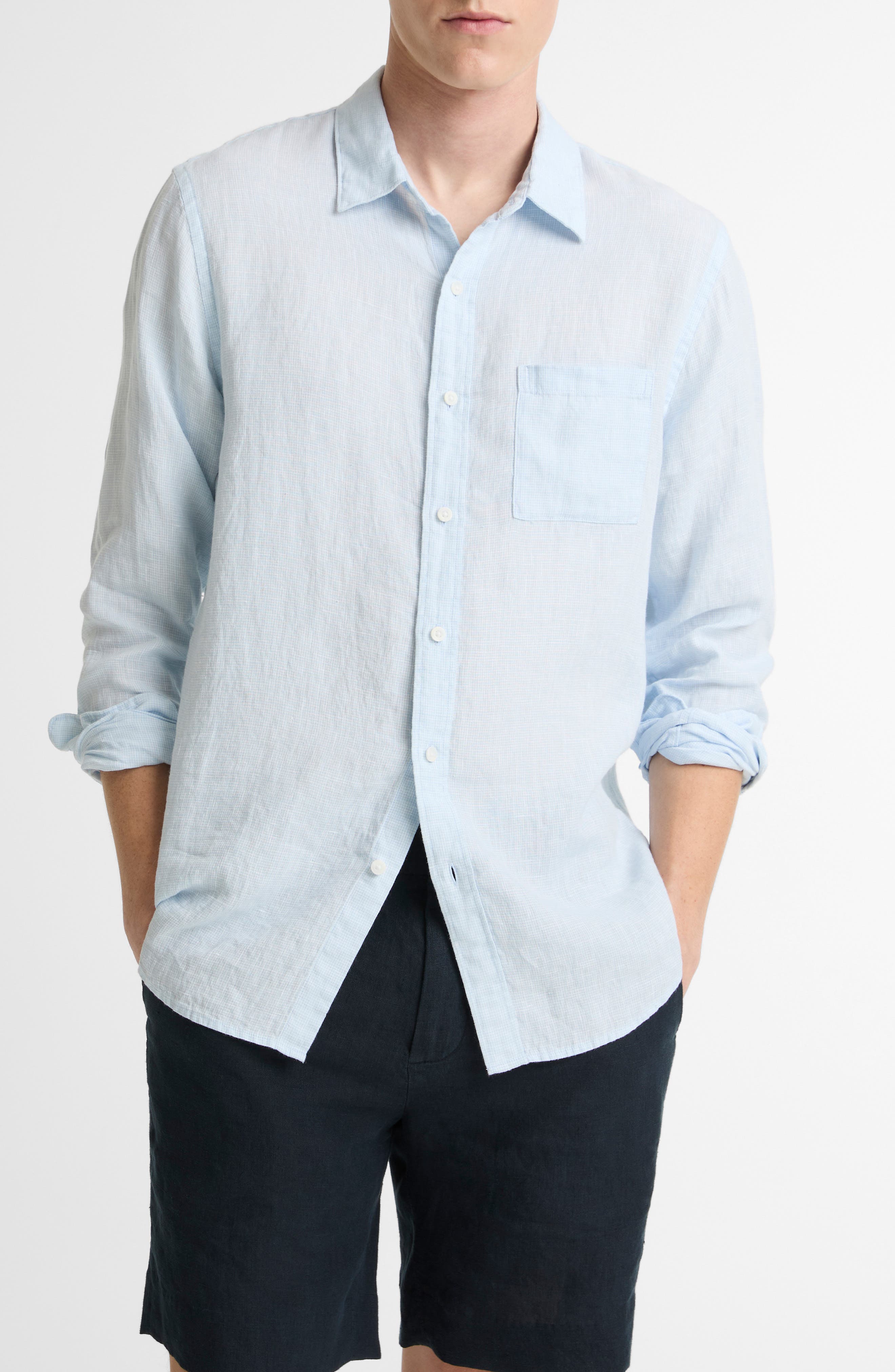 Houndstooth Classic Fit Linen Button-Up Shirt - image 3