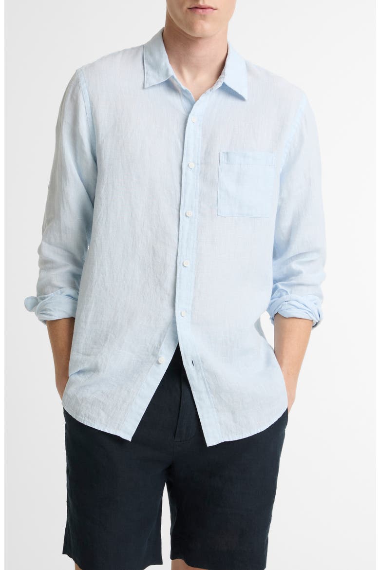 Houndstooth Classic Fit Linen Button-Up Shirt, Main, color, RAINWATER/OPTIC WHIT