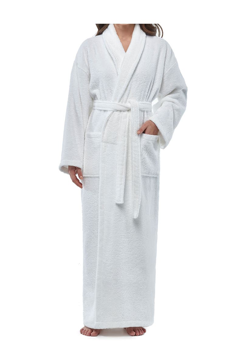 ARUS Womens Classic Shawl Collar Ankle Length Terry Bathrobe, Main, color, White