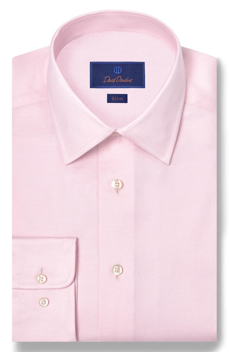 David Donahue Slim Fit Pink Cotton Stretch Twill Dress Shirt, Main, color, Pink