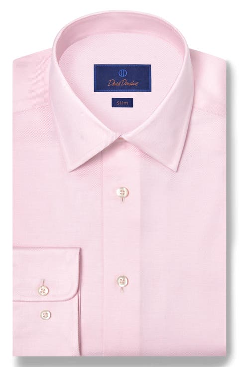 Slim Fit Pink Cotton Stretch Twill Dress Shirt