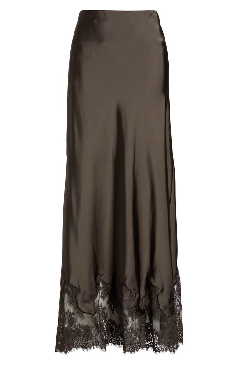Petal & Pup Alira Satin & Lace Midi Skirt, Alternate, color, Brown