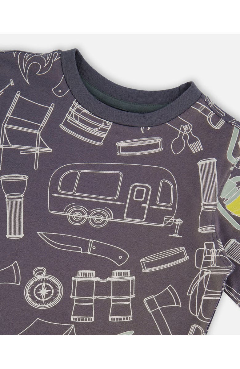Deux par Deux Boy's Printed Organic Cotton Tee Grayish Blue And Camping, Alternate, color,