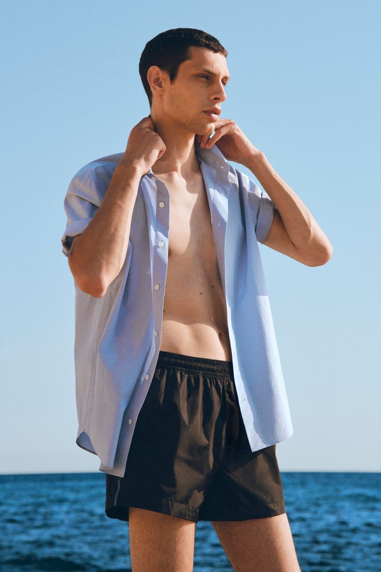 Stripe-detail Swim Trunks, Alternate, color, BLACK