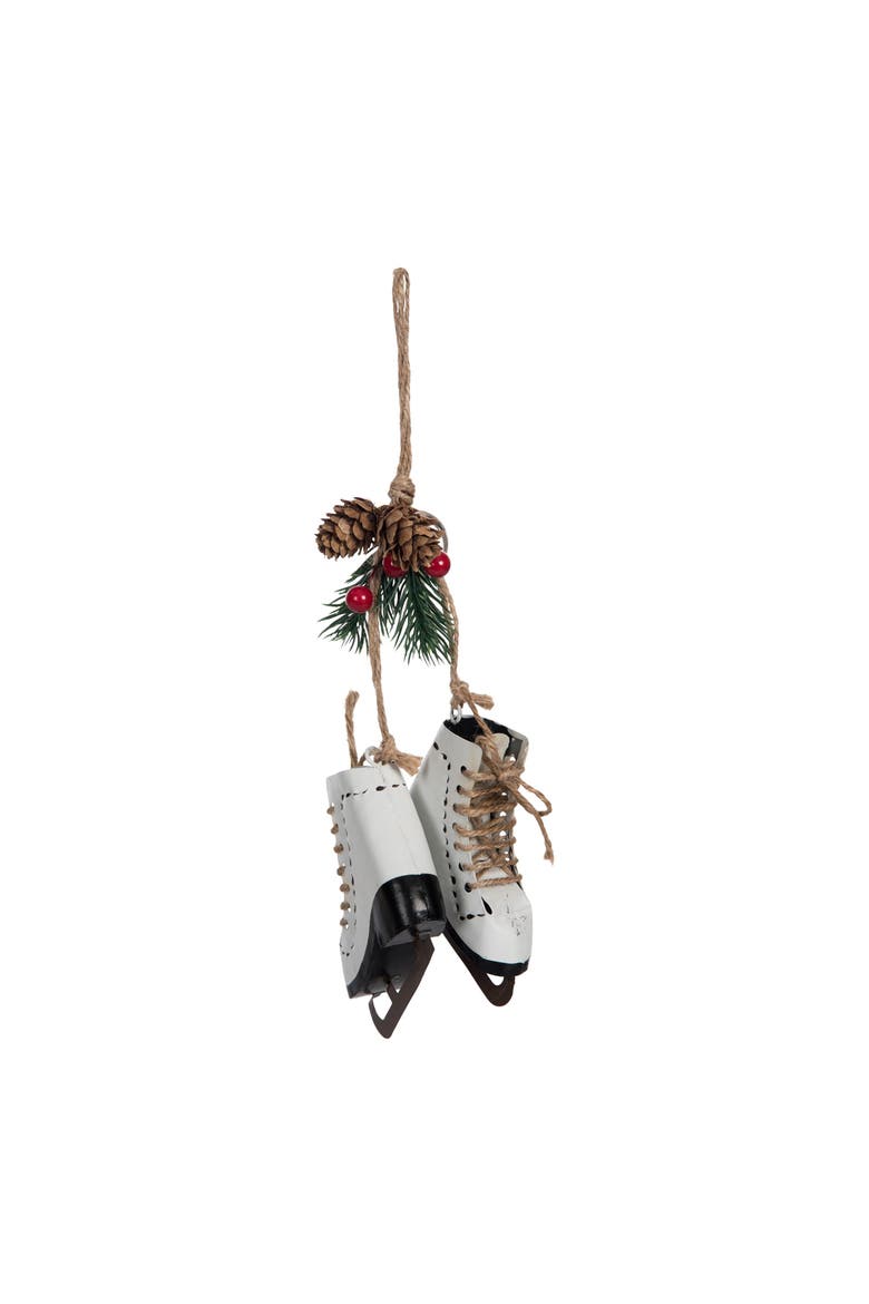White Skates Winter Sports Botanical Christmas Tree Ornament, Alternate, color, White