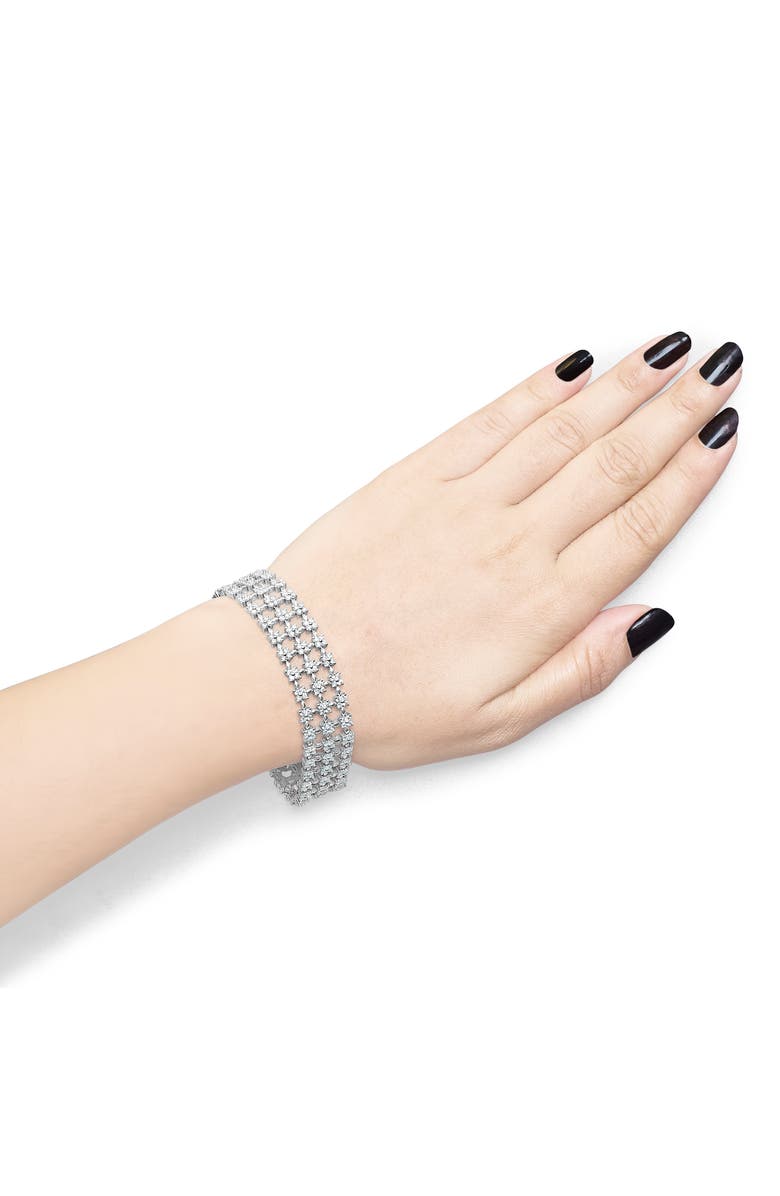 Haus of Brilliance 18K White Gold 7 1/2 Cttw Diamond 3 Row Floral Link Bracelet, Alternate, color, White