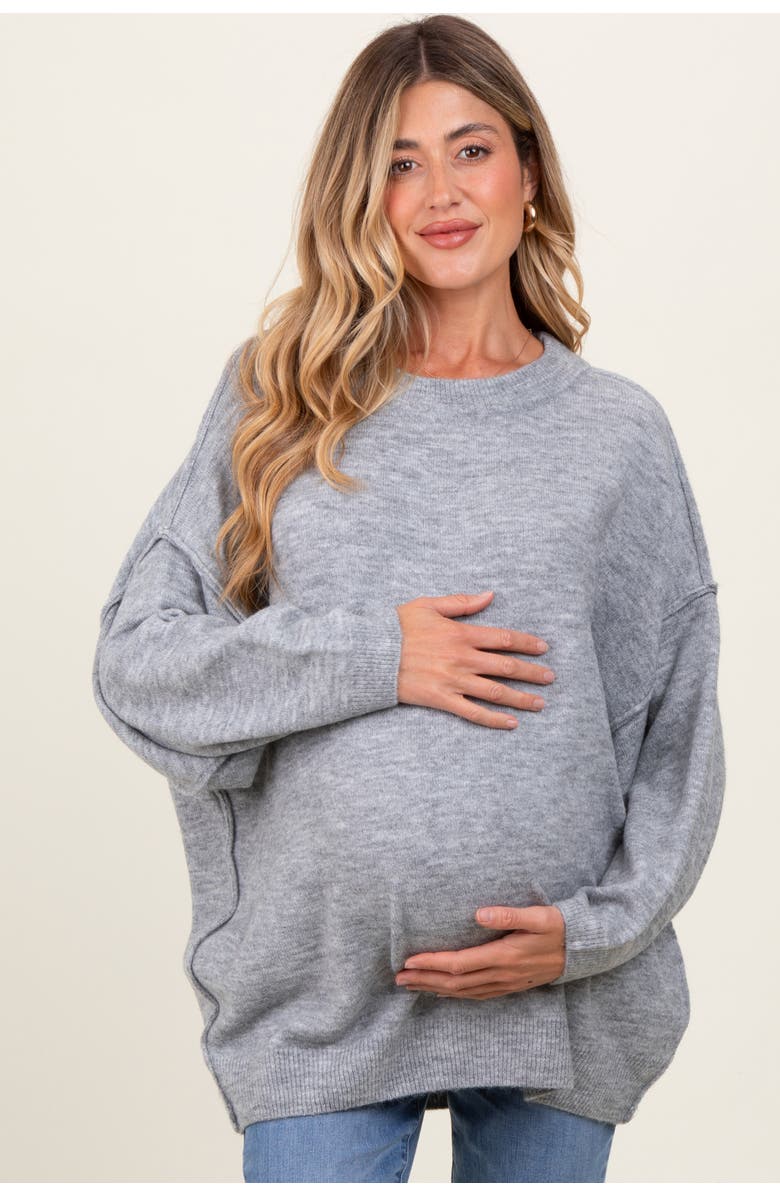 PinkBlush Oversized Crewneck Melange Knit Sweater, Alternate, color, Heather Grey