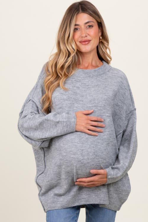 Pinkblush Oversized Crewneck Melange Knit Sweater In Gray