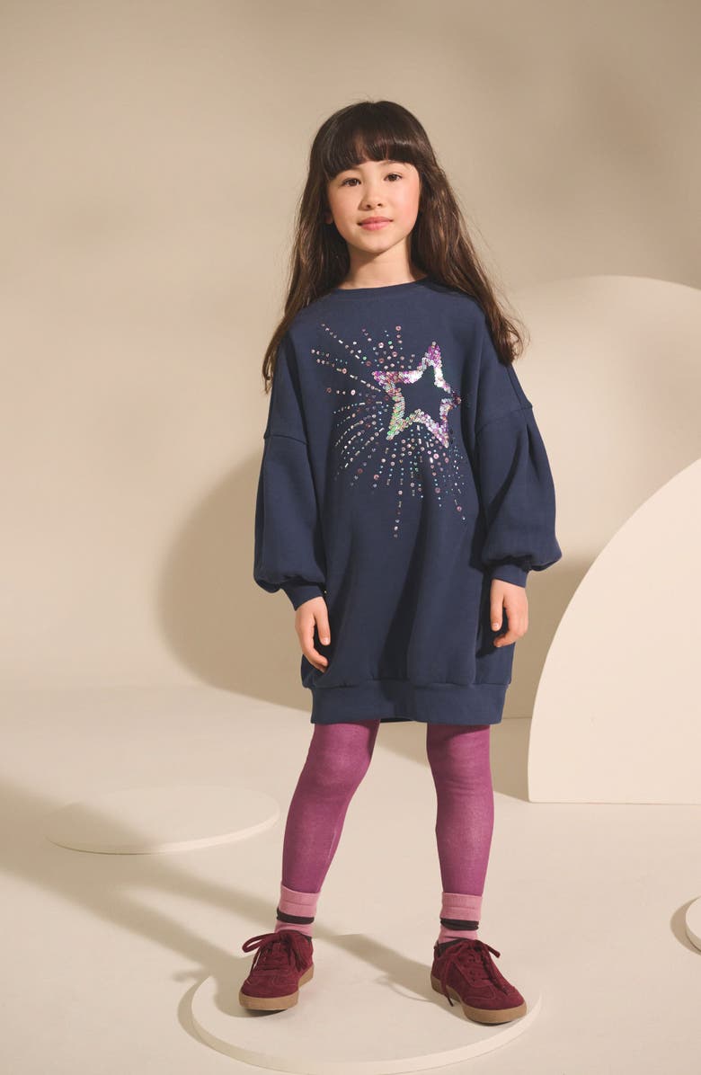NEXT Kids' Sequin Star Sweatshirt Dress, Alternate, color, Blue