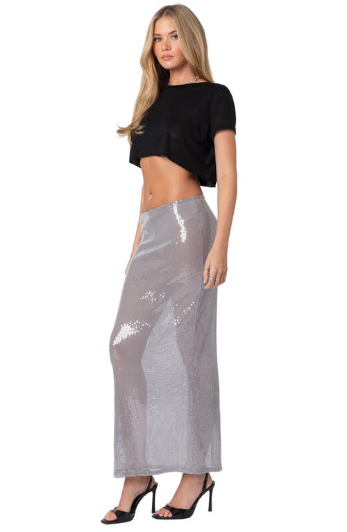 Edikted Riki Sheer Sequin Low Rise Maxi Skirt In Gray