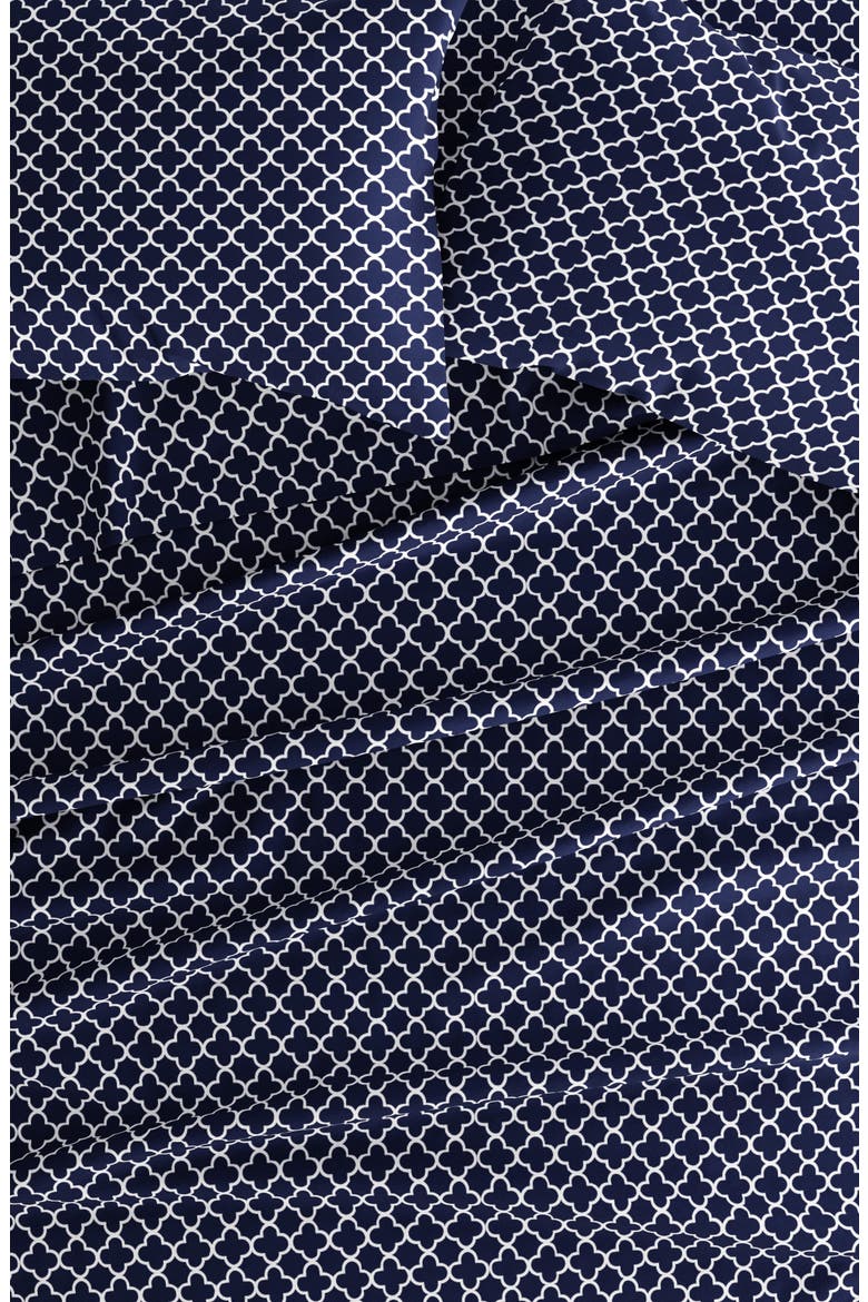 HOME SPUN Premium Ultra Soft Quatrefoil Pattern 4-Piece Bed Sheet Set, Alternate, color, NAVY