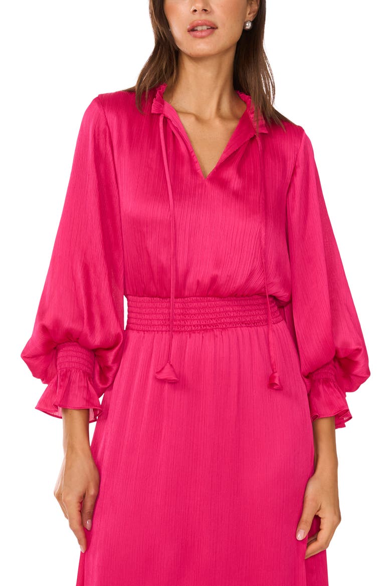 Crinkle Metallic Long Sleeve Tiered Maxi Dress, Alternate, color, BEETROOT PINK