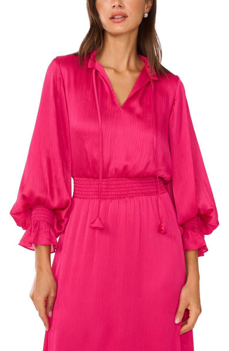 Vince Camuto Crinkle Metallic Long Sleeve Tiered Maxi Dress, Alternate, color, Beetroot Pink
