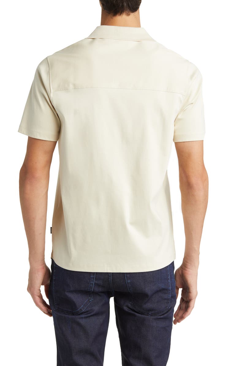 BOSS Powell Solid Short Sleeve Cotton Button-Up Camp Shirt, Alternate, color, Open Wht