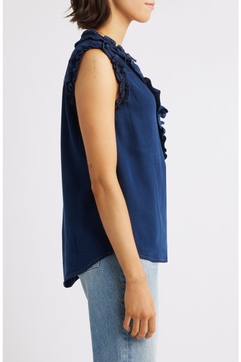 Ruffle Accent Sleeveless Top, Alternate, color, INDIGO