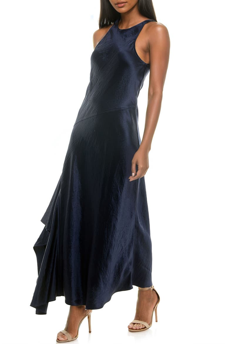 Sleeveless Bias Cut Satin Maxi Dress, Alternate, color, NAVY BLAZER