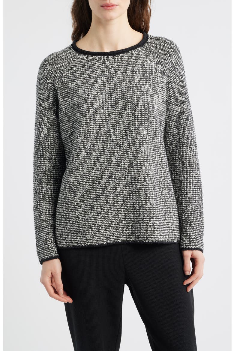 Jewel Neck Marled Knit Sweater, Main, color, BLACK/ SOFT WHITE