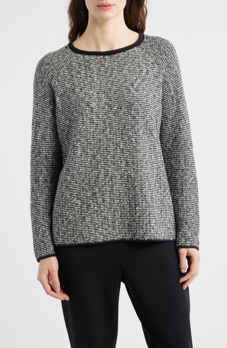 Eileen Fisher Jewel Neck Marled Knit Sweater, Main, color, Black/ Soft White