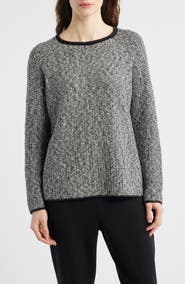 Eileen Fisher Jewel Neck Marled Knit Sweater