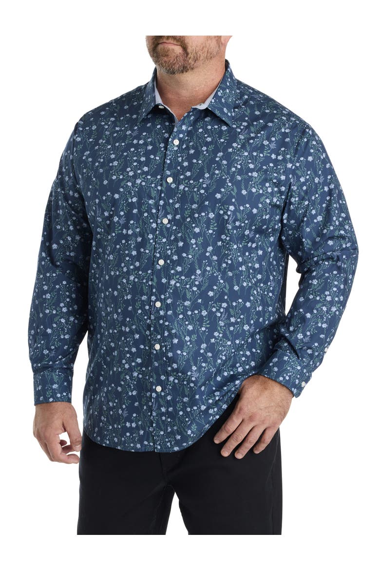 Big & Tall Floral Print Sport Shirt, Alternate, color, BLUE