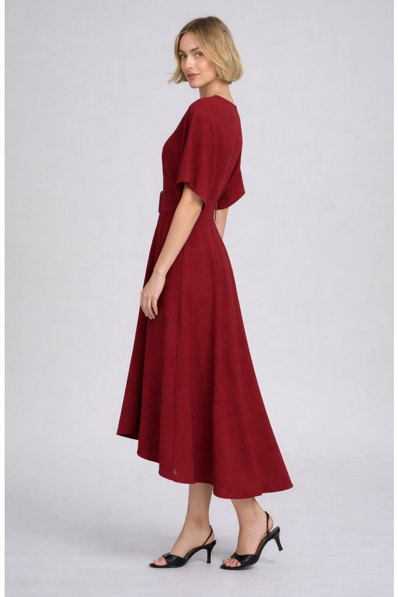 Belted Midi Dress, Alternate, color, WINE
