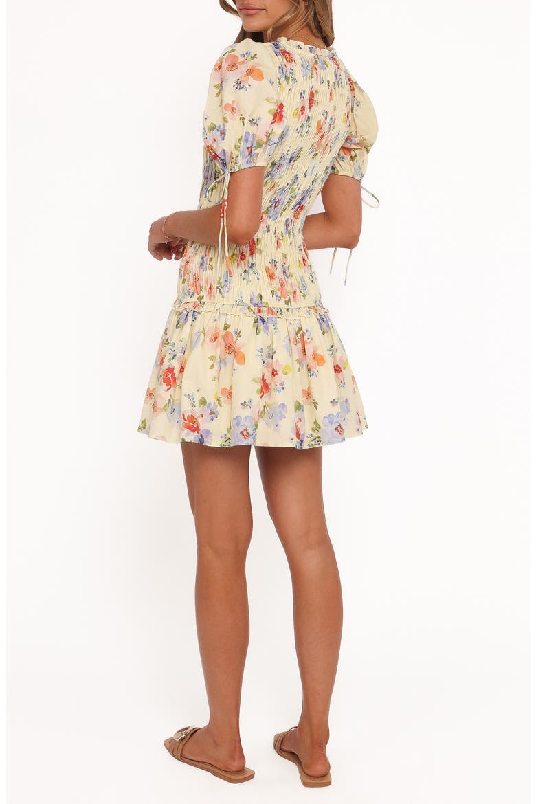 Kaelyn Floral Smocked Bodice Drop Waist Cotton Minidress, Alternate, color, YELLOW FLORAL