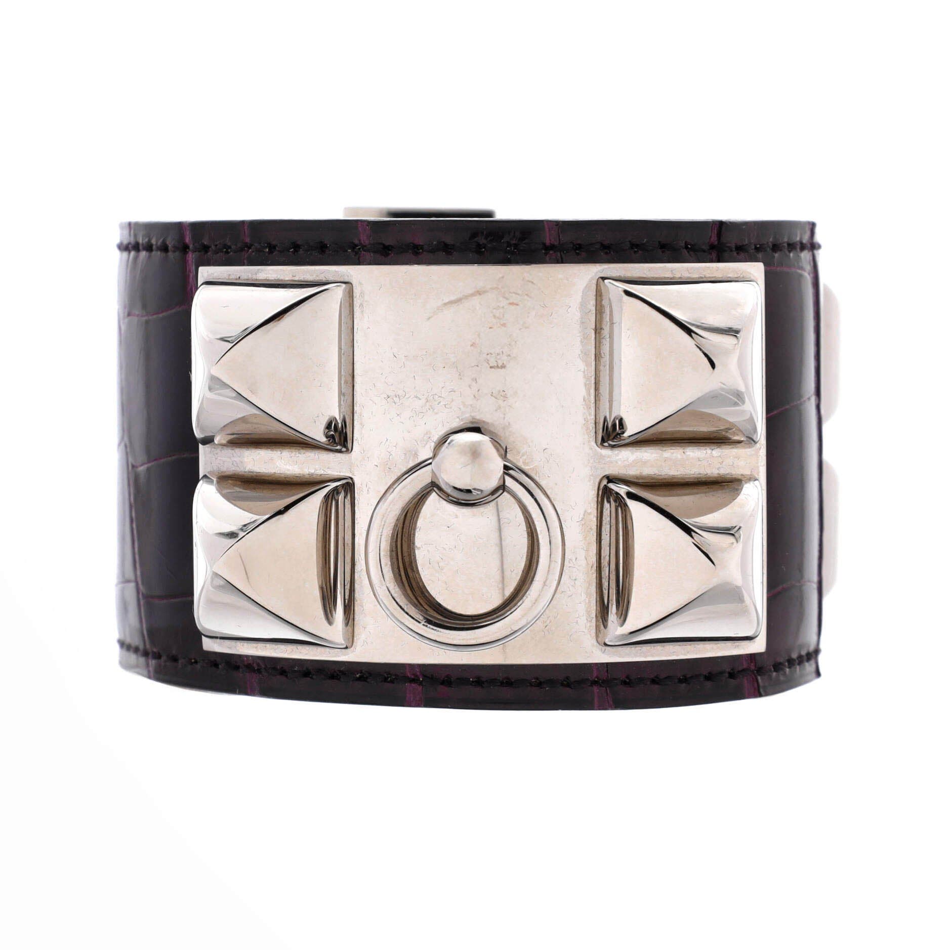 Pre-Owned Hermes Collier de Chien Bracelet Alligator, Main, color, Purple