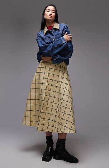 スカート Windowpane Checked Volume Skirt Topshop Windowpane Cotton Midi Skirt | Nordstrom