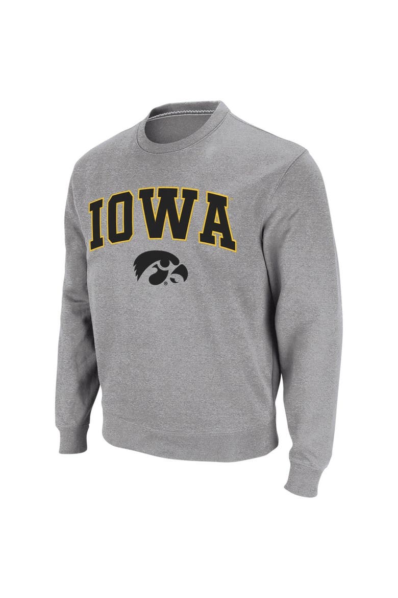 Men's Colosseum Heather Gray Iowa Hawkeyes Arch & Logo Crew Neck Sweatshirt, Alternate, color, Heather Gray