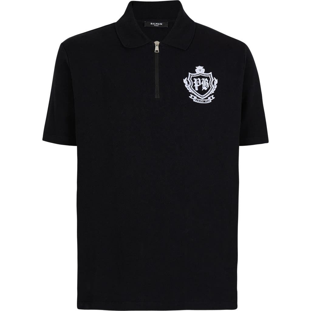 Balmain Short Sleeve Zip Collar Polo Shirt In Black