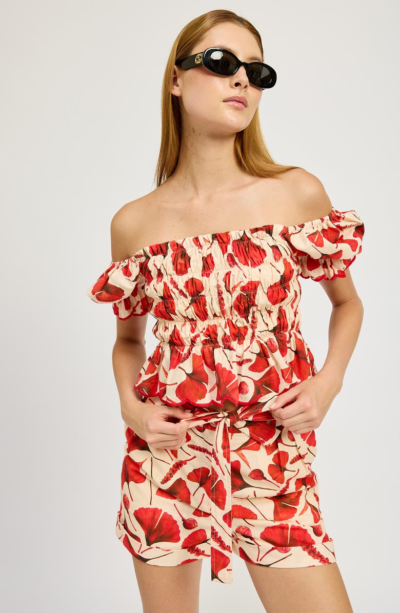 En Saison Josie Print Tie Waist Shorts, Alternate, color, 