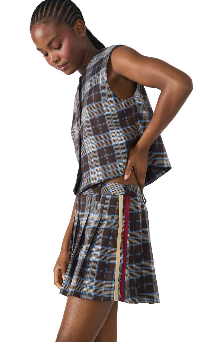 Steve Madden Margo Pleated Plaid Midi Skirt, Alternate, color, Brown Plaid