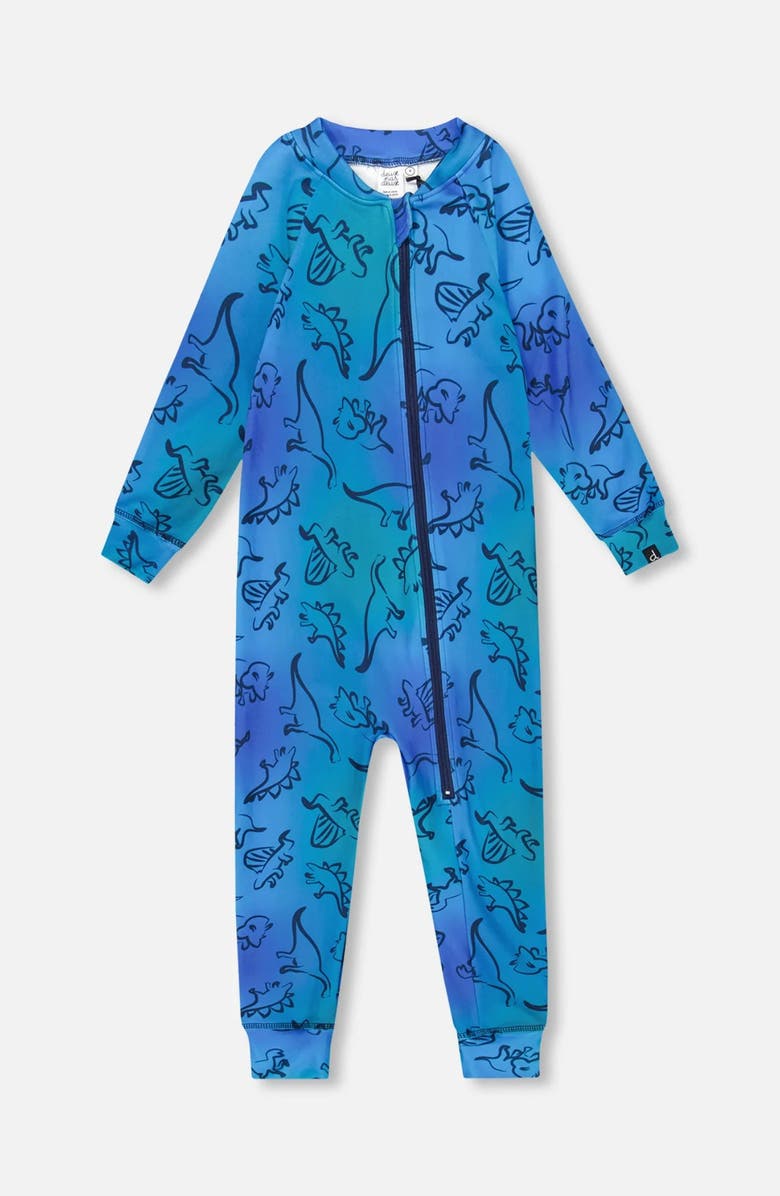Deux par Deux One-Piece Thermal Underwear Dinosaur, Main, color, Blue Gradient