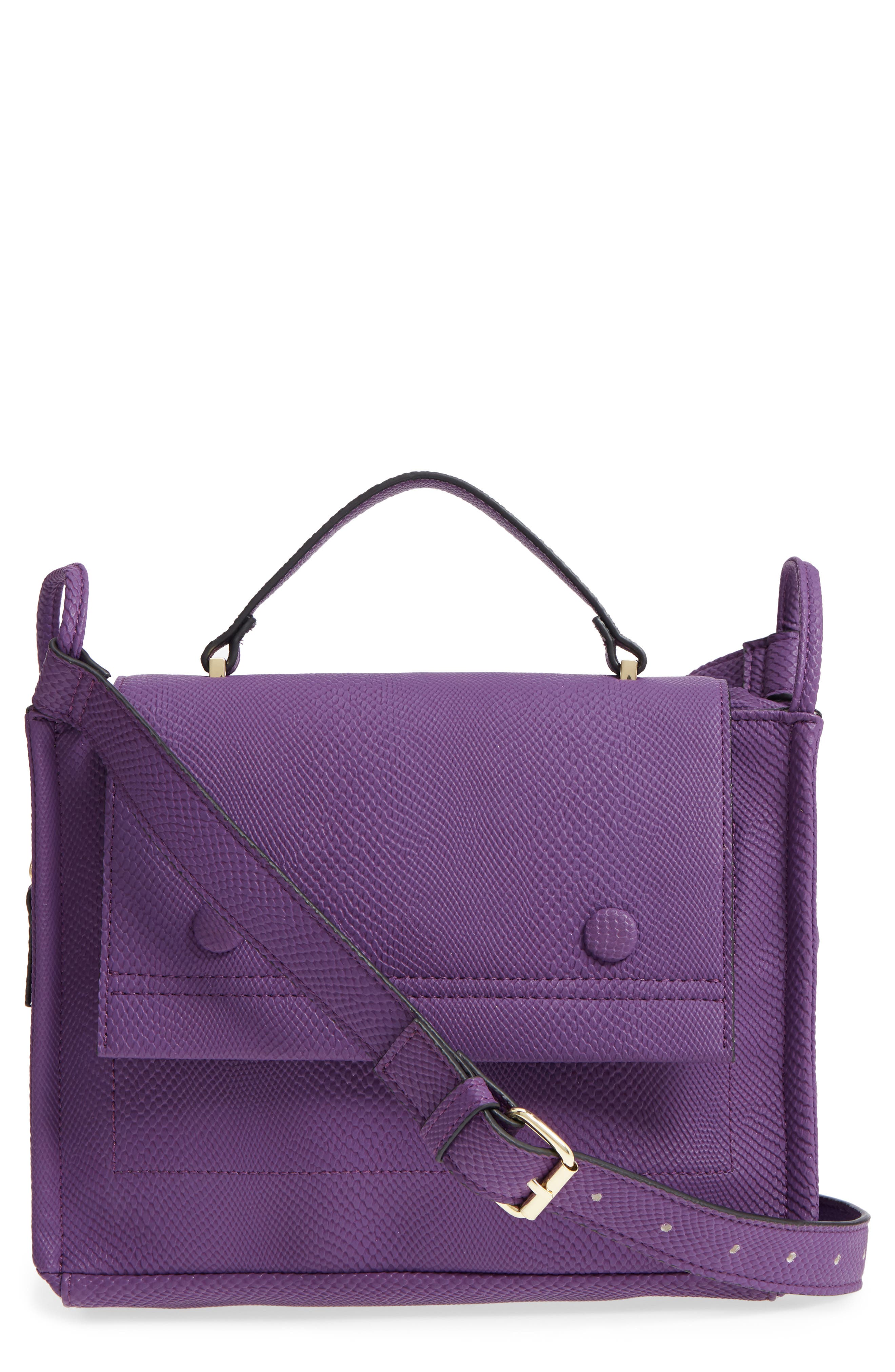 Nolan Faux Leather Crossbody Bag, Main, color, PURPLE SNAKE