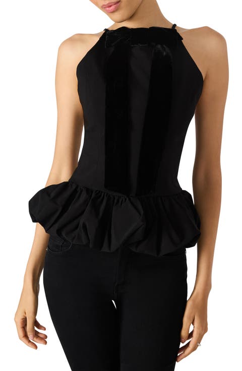 Prim Velvet Bow Sleeveless Peplum Top