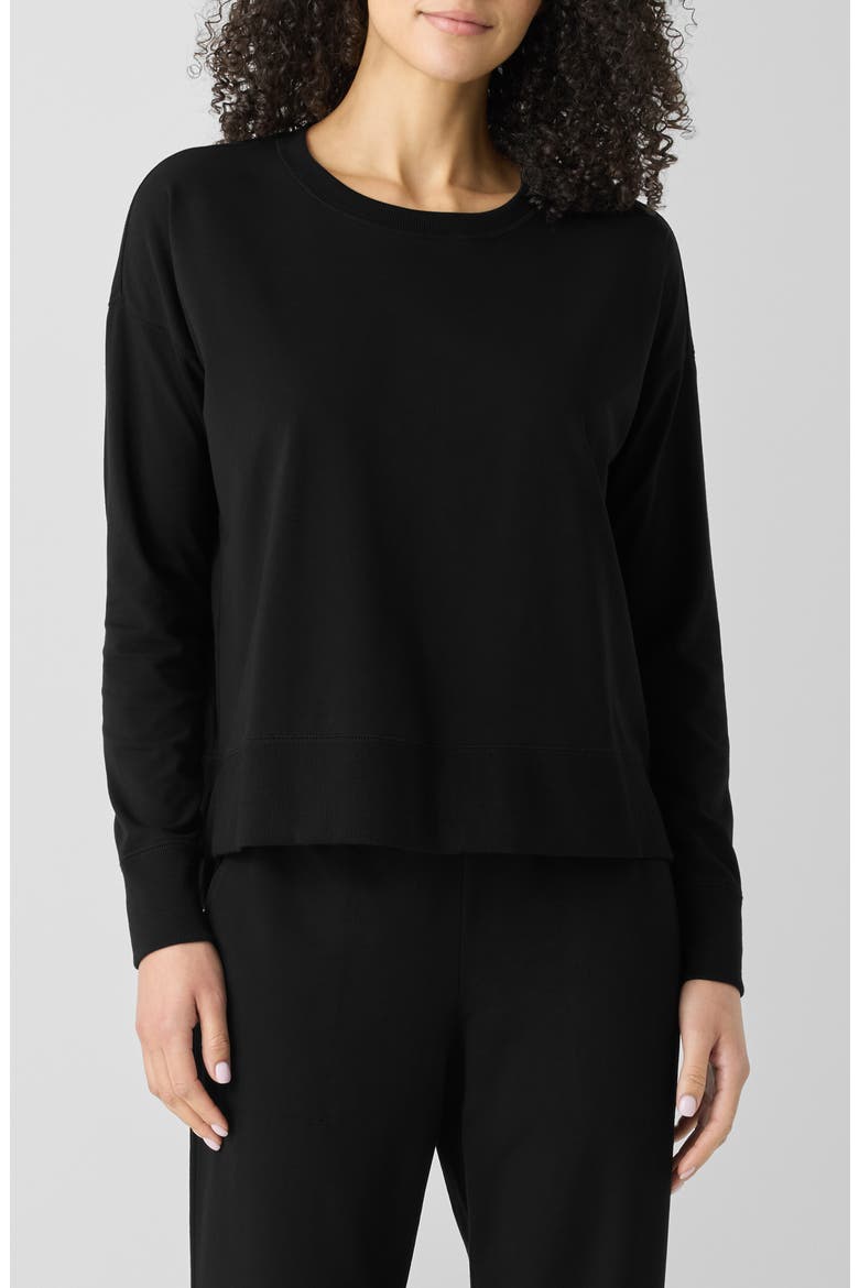 Crewneck Stretch Organic Cotton Knit Top, Main, color, BLACK
