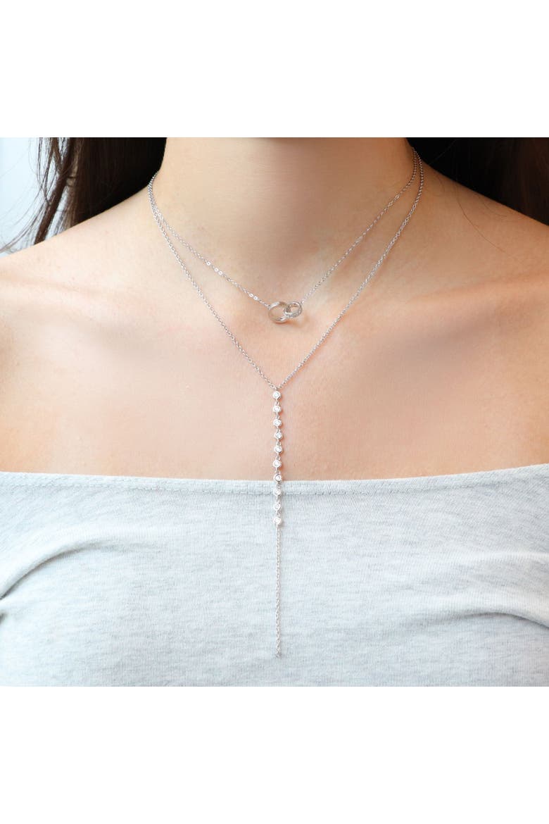 Lariat Bezel CZ Necklace, Alternate, color, Silver