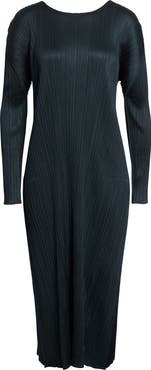 Pleats Please Issey Miyake Monthly Colors November Pleated Long Sleeve Midi Dress