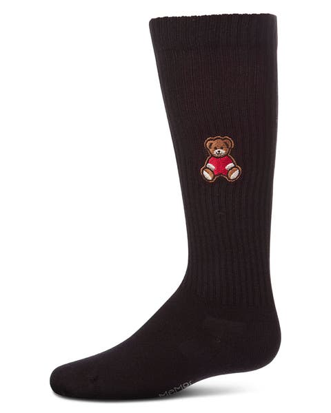 Ribbed Knee High Sock with Embroidered Teddy Bear (Toddler, Little Kid & Big Kid)